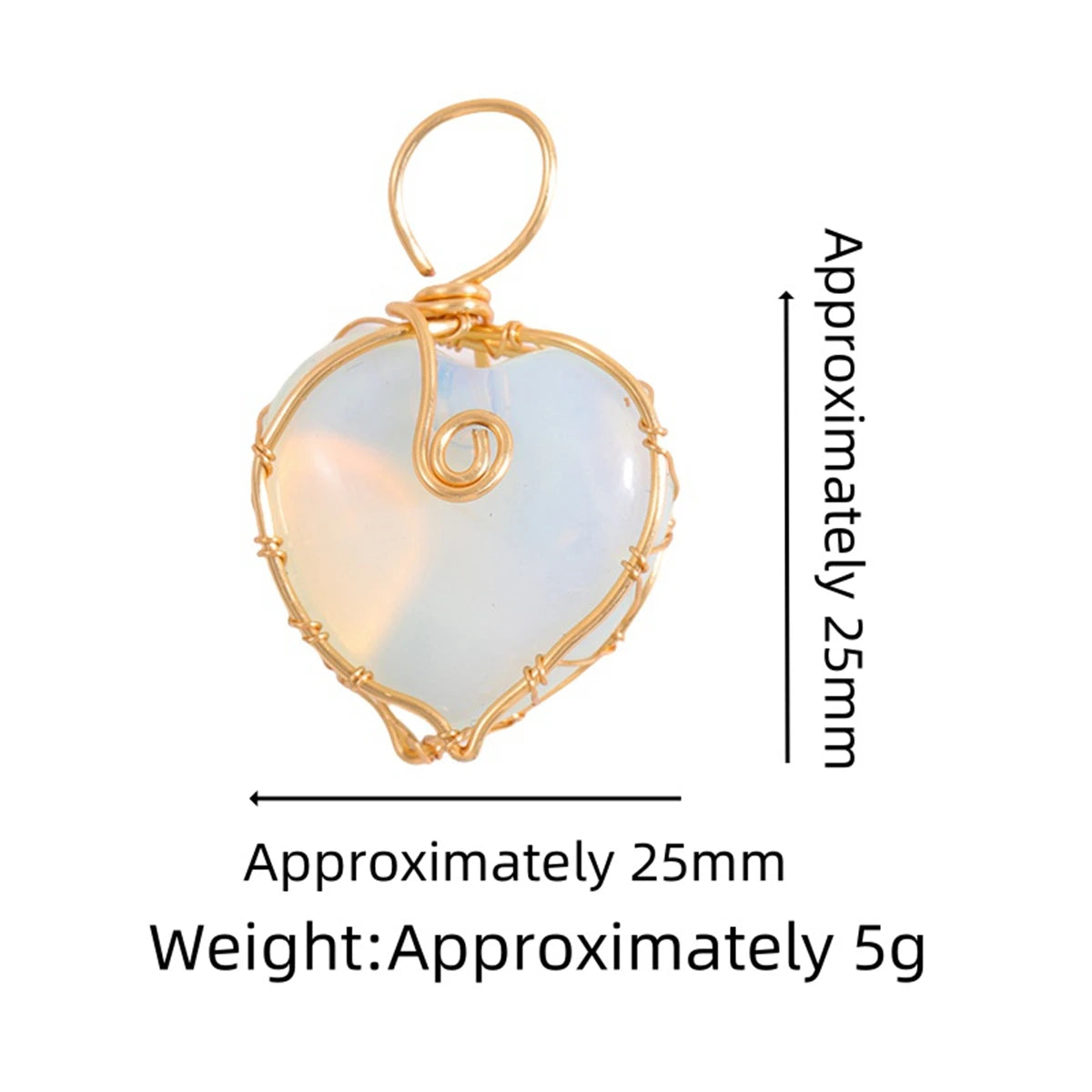 Opalite Heart Pendant for Making Jewelry #SP1769 Gold Wire Wrapped Love Charm Necklace