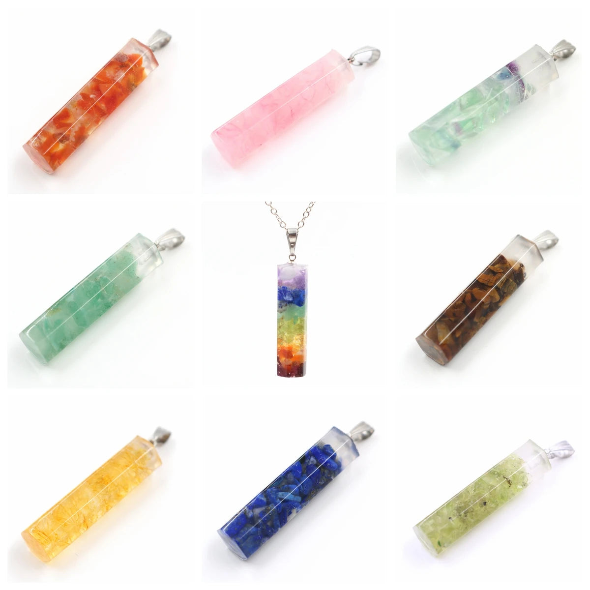 Crystal gravel pendant Amethyst Pendant Square column women's Fashion Pendant Hexagonal Natural Crystal Quartz Healing