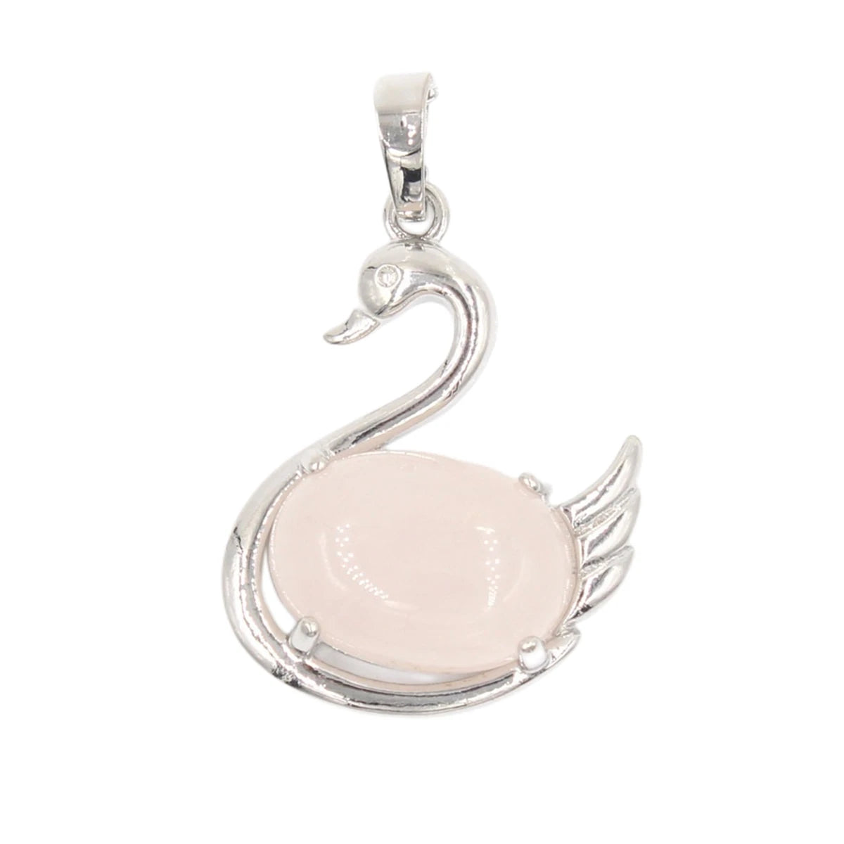 Graceful Majesty: Handcrafted Natural Stone Swan Pendant • Healing Crystal Bird Totem • Silver Plated Spiritual Jewelry & Craft Supply