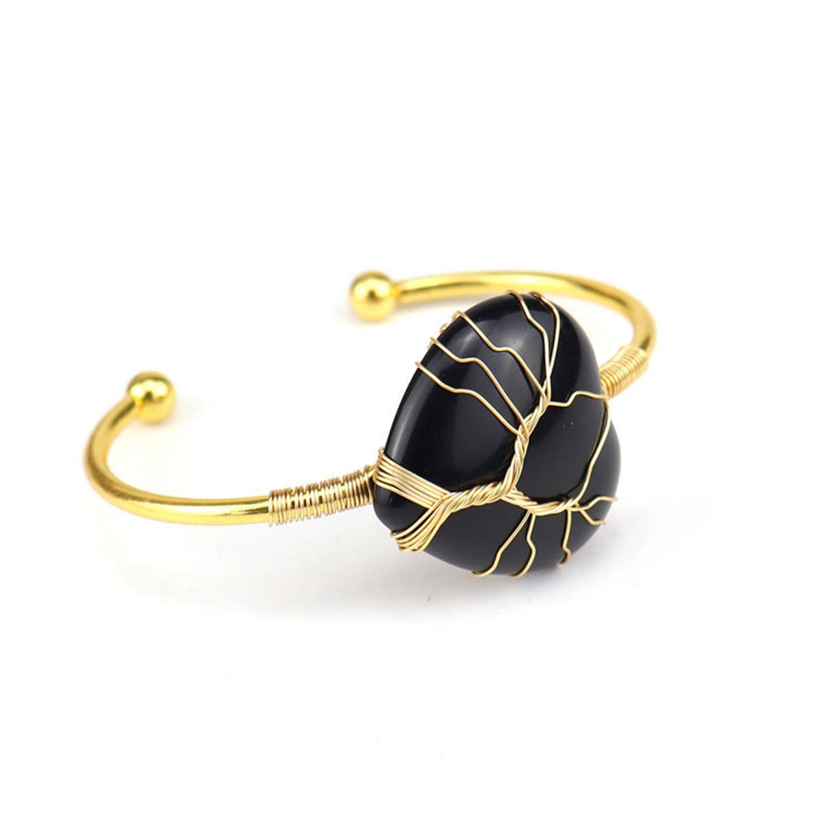 Handmade Black Obsidian Tree of Life Bracelet - Adjustable Copper Wire Wrapped Cuff - Natural Gemstone Healing Crystal Jewelry for Protection & Grounding - Unique Spiritual Gift