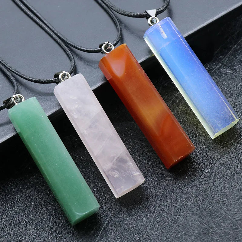 Natural Crystal Quartz Hexagonal Point Pendant Necklace Healing Stone Columns Jewelry for Women Men