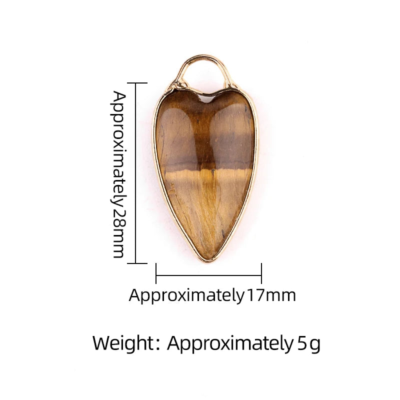 Golden Edged Long Heart Healing Crystal Pendant: Natural Stone Necklace Accessory for Women's Spiritual Gifts