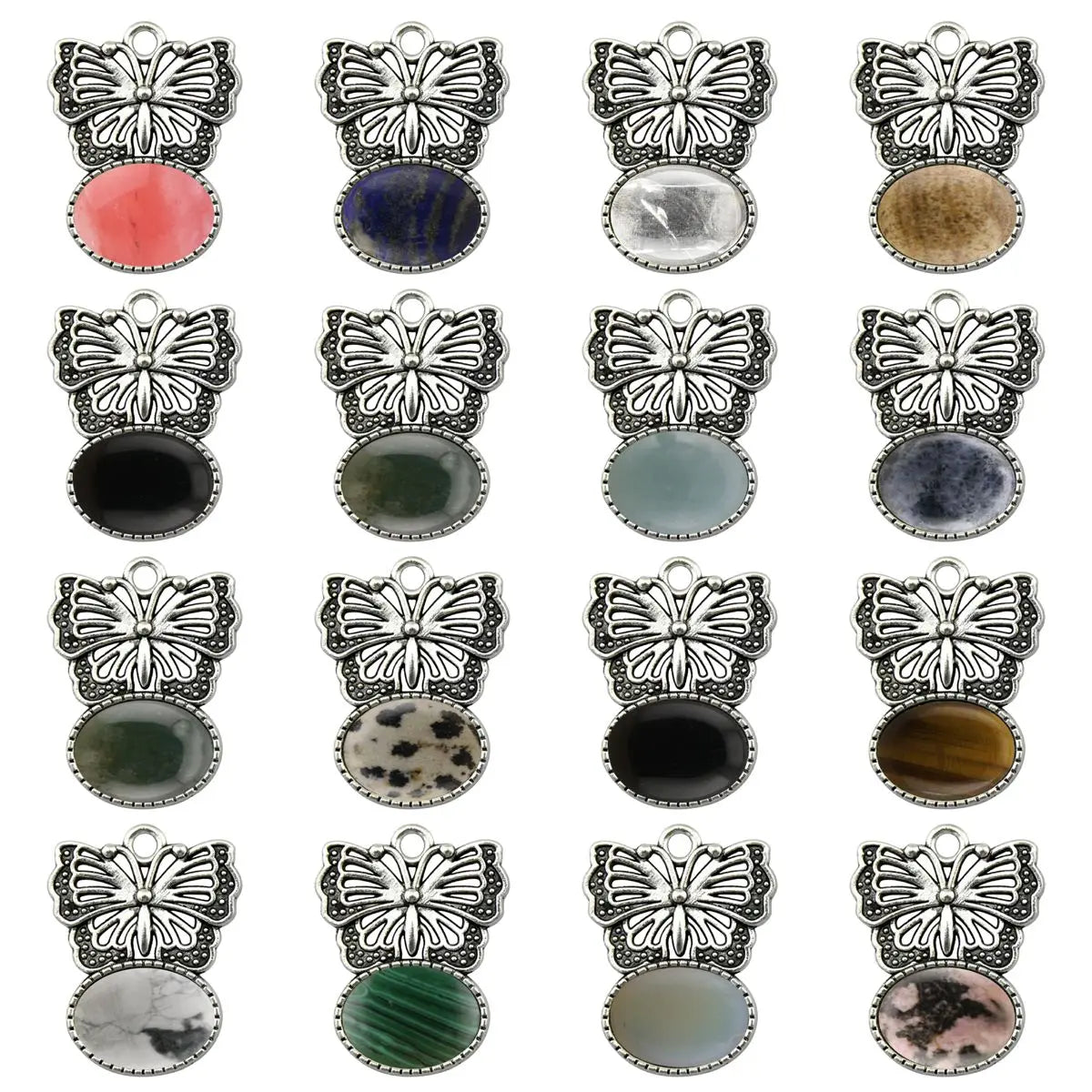 High Quality Natural Colorful Gem Stone Alloy Butterfly Pendant Fashion Women Jewelry Accessories for Children's Party Necklace