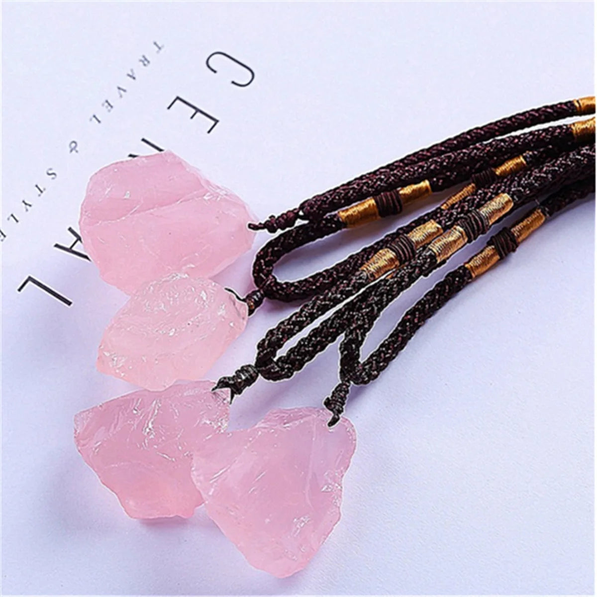 Bohemian Rough Gemstone Nugget Necklace • Hand-Woven Braided Cord Crystal Choker • Raw Energy Stone Protection Talisman for Men Women