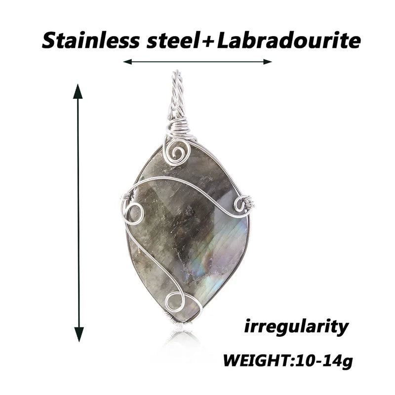 Natural Irregular Labradorite Pendant Silver Wire Wrapping for Making Jewelry