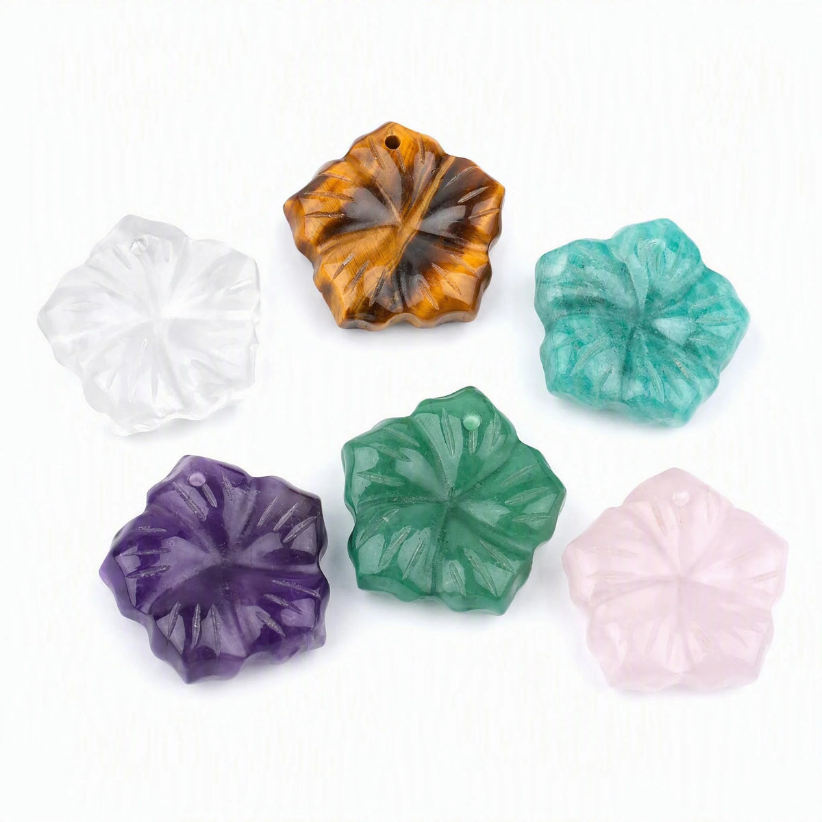 Hand Carved Natural Stone Flower Pendant 20MM Mixed Gemstone Loose Charm Bead for Handmade Jewelry Accessories Craft