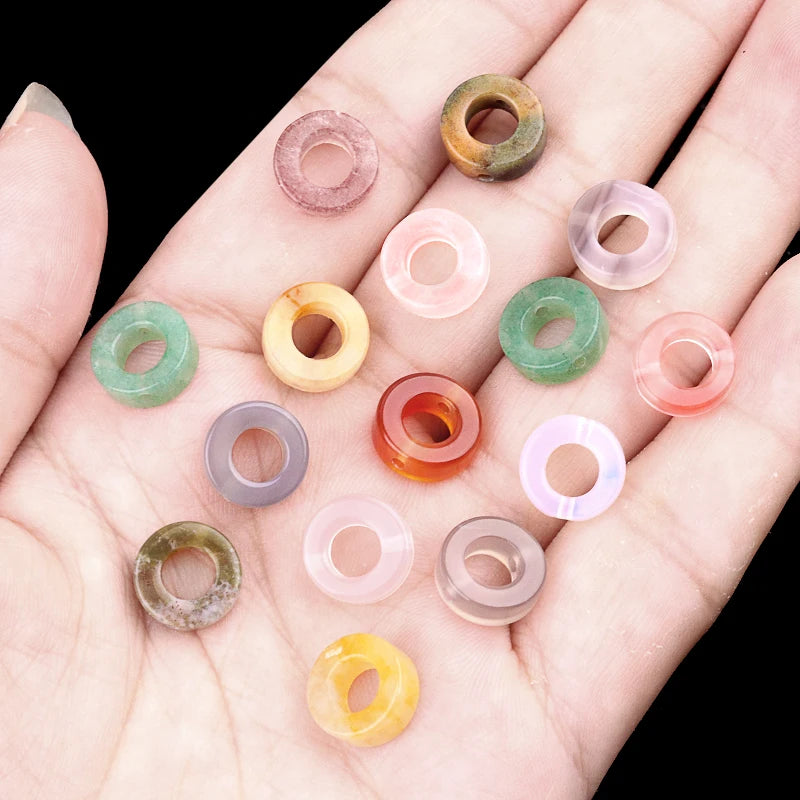 10mm Natural Crystal Donut Beads with Side Hole | Multi-Color Smooth Stone Spacer Beads for DIY Jewelry Making