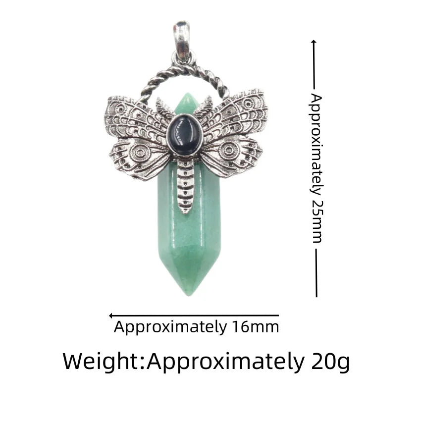 Wholesale Vintage Dragonfly Crystal Pendant | Natural Gemstone Hexagonal Column Necklace with Leather Chain for Men & Women