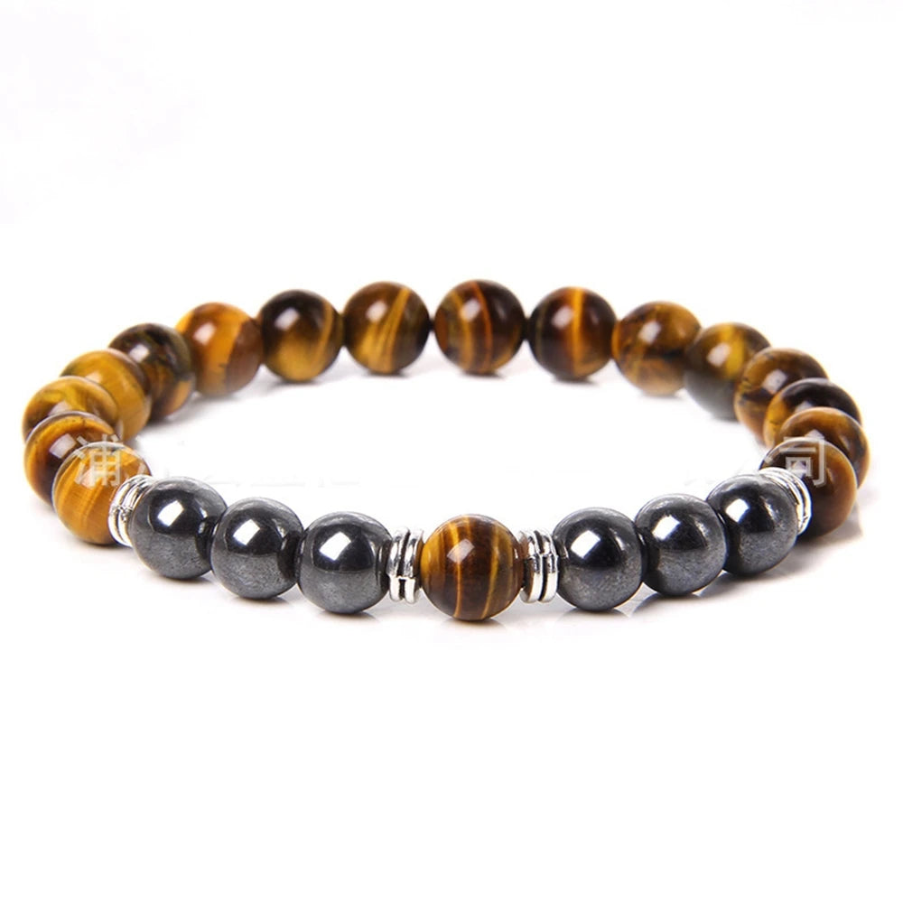 8mm Natural Gemstone Protection Bracelet | Hematite & Healing Crystal Beaded Stretch Bracelet for Men Women