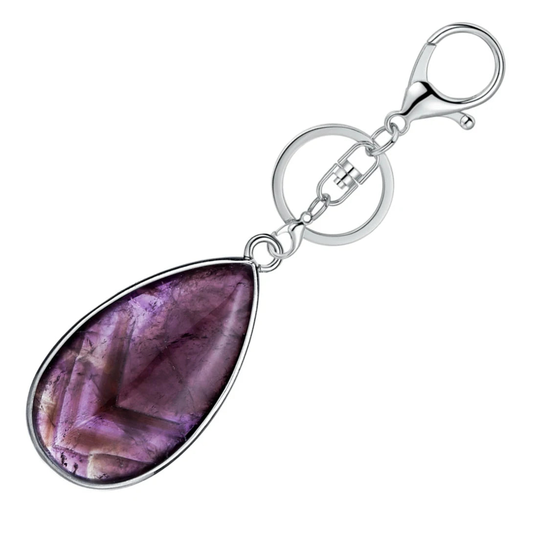 Natural Stone Teardrop Bezel Wrapped Key Chain, Water‑Drop Shaped Gem Charm Chakra Reiki Healing Crystal Keyring for Bag Accessory
