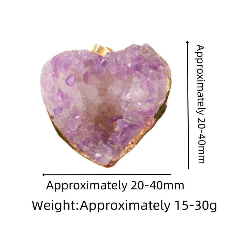 30mm Druzy Crystal Heart Pendant for Making Jewelry #SP1768 Handmade Craved Gold Wrapped Gemstone Charms