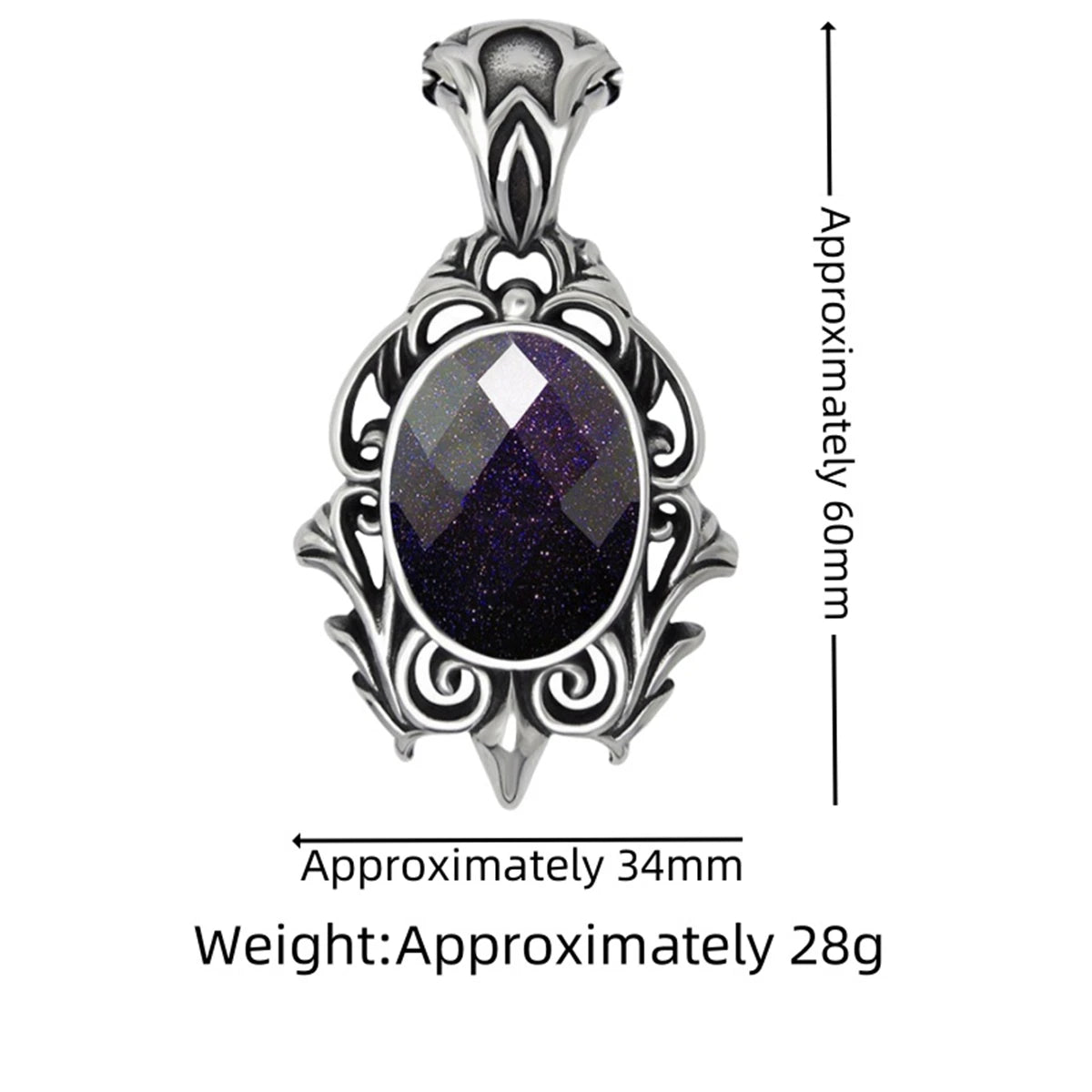 Wholesale Blue Goldstone Titanium Steel Necklace | 34×60mm Faceted Oval Cabochon with Steel Chain for Gothic Jewelry