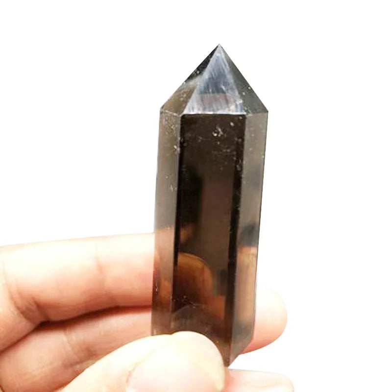 Multi-Sized Smoky Quartz Natural Stone Hexagonal Pillar Crystal Decoration Office Ornament Tower Stone Crafts DIY Accessory Gift