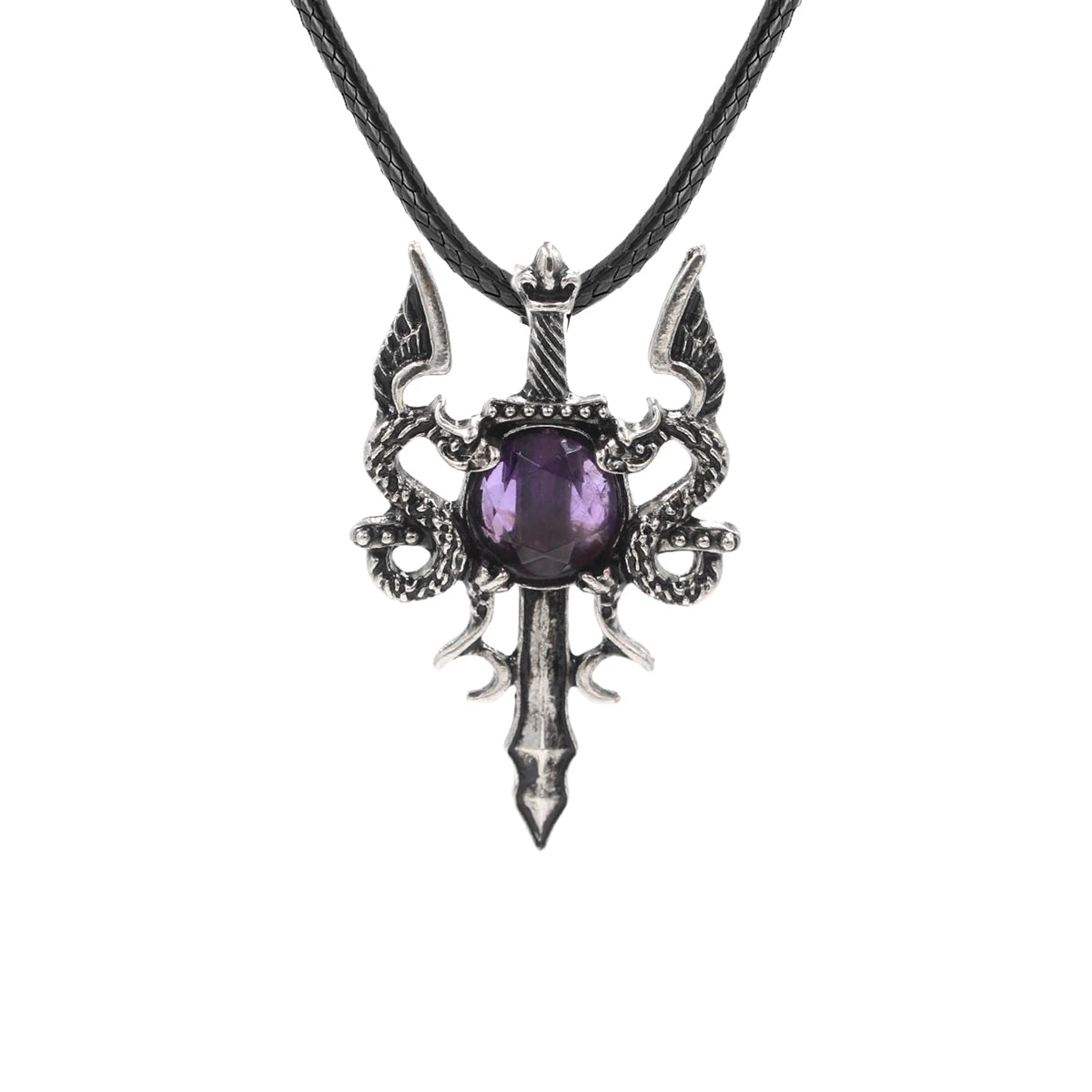 Fashion Jewelry Necklace Natural Stone Crystal Labradorite Double-winged Dragon Sword Pendant Necklace Accessories Women