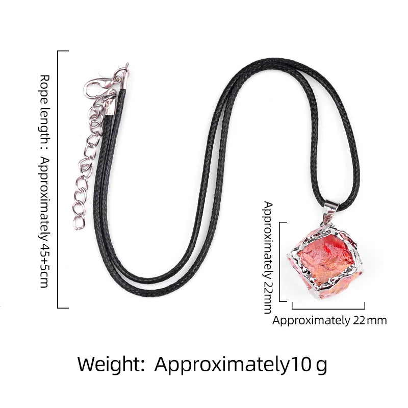 22mm Natural Red Glass Crystal Square Sugar Pendant Necklace with Silver Plated Frame