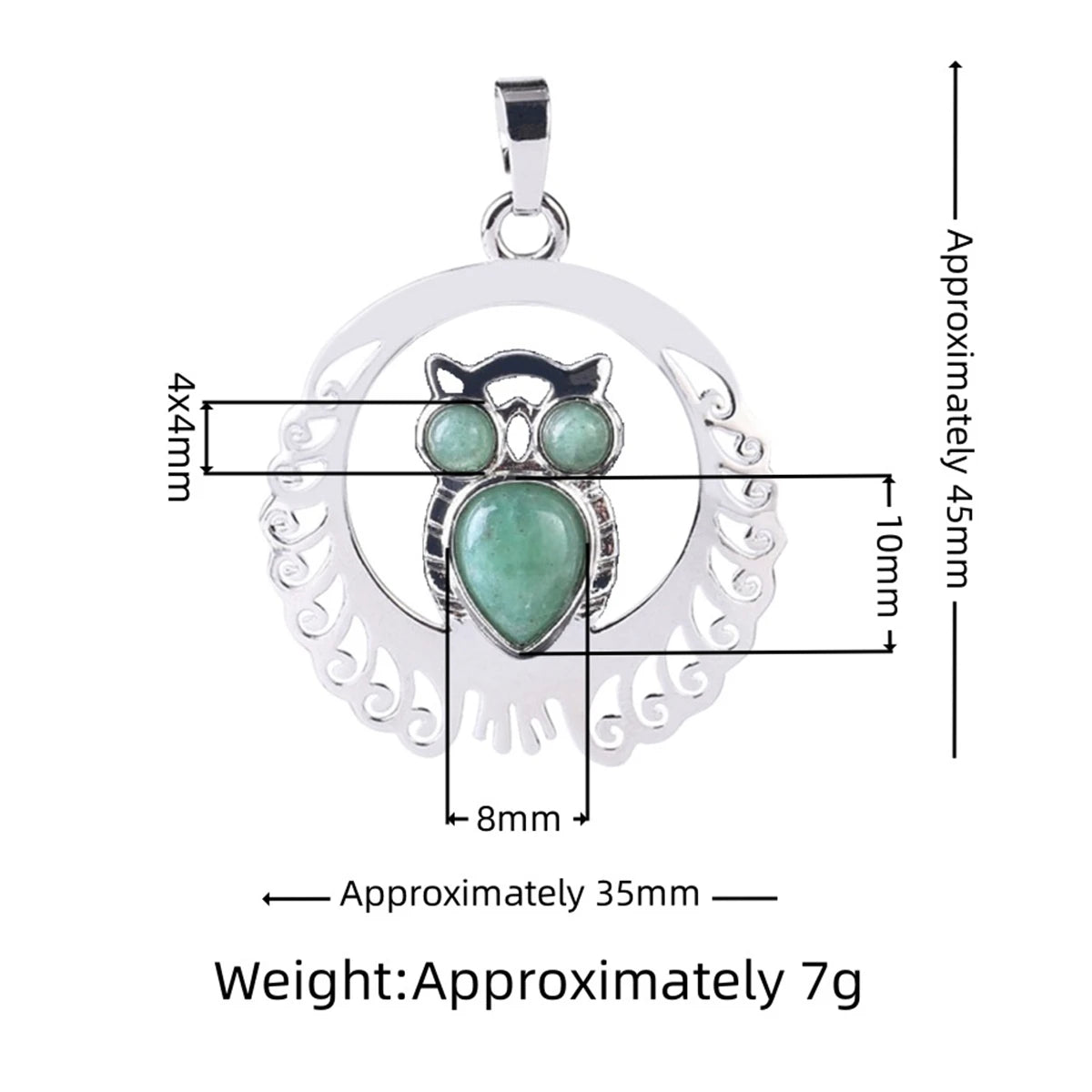 Silver Owl Gemstone Pendant Necklace #SN1759 Crescent Frame Cute Bird Animal Jewelry