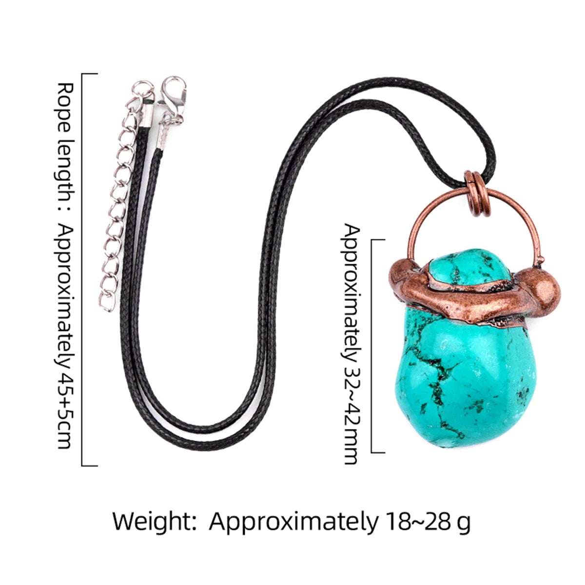 32-42mm Vintage Copper Turquoise Pendant Necklace | Natural Stone Drop Charm with Black Cord