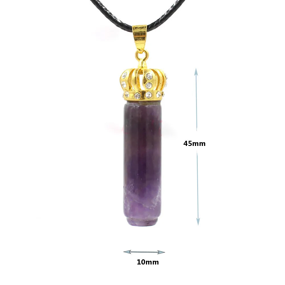 Crown Crystal Cylinder Pendant Gold Plated Rhinestone Cap Natural Gemstone Healing Charm for Reiki Jewelry Making
