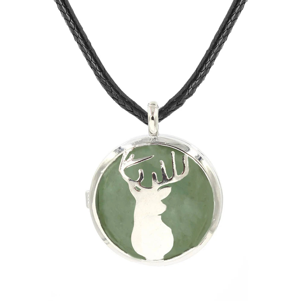 Lucky Deer Head Crystal Pendant Necklace, Natural Healing Stone Charm Necklace, Blessing Gift Jewelry for Women