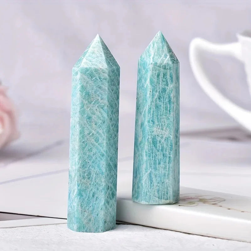 Natural Amazonite Crystal Point Tower Polished Hexagonal Obelisk Wand for Home Decor Meditation Crystal Collection Gift