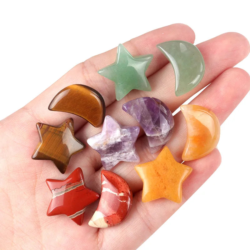Wholesale Witchy Star Moon Crystal Stones | Polished Pocket Palm Stones with Gift Card for Meditation & DIY