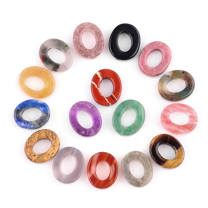 10×12mm Natural Tiger's Eye Elliptical Donut Beads | Multi-Color Hollow Stone Beads with Side Hole for DIY Jewelry