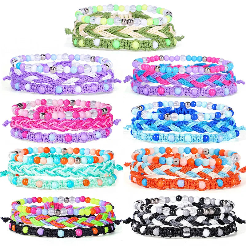 Stackable 3-Layer Summer Beach Bracelet - Colorful Seed Bead & Braided Cord Jewelry - Adjustable Friendship Gift
