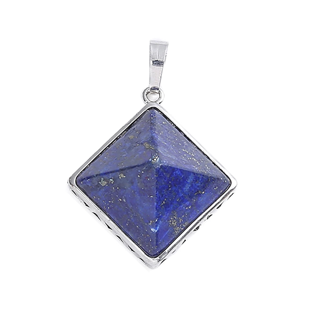 Natural Gemstone Square Pyramid Pendant 20mm Silver‑Plated Alloy Frame Reiki Chakra Healing Crystal Stone Pendant for DIY Necklace Jewelry