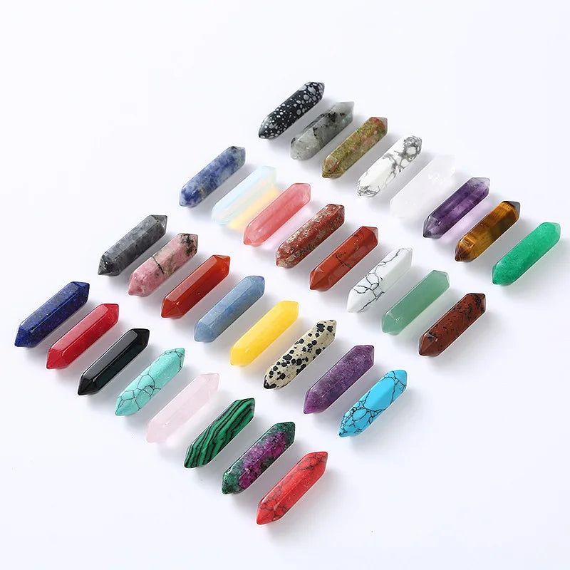 12x55mm Natural Crystal Double Pointed Wand | Hexagonal Quartz Column Prism Pendant | Wholesale Healing Stone Point Charm for DIY Jewelry Making