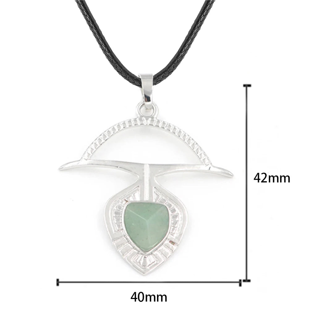 Archery Bow Arrow Natural Crystal Pendant 42×40mm, Silver Plated Alloy Frame Pyramid Gemstone Pendant, Reiki Chakra Healing Stone Charm Pendant for DIY Necklace Jewelry Making Spiritual Gift