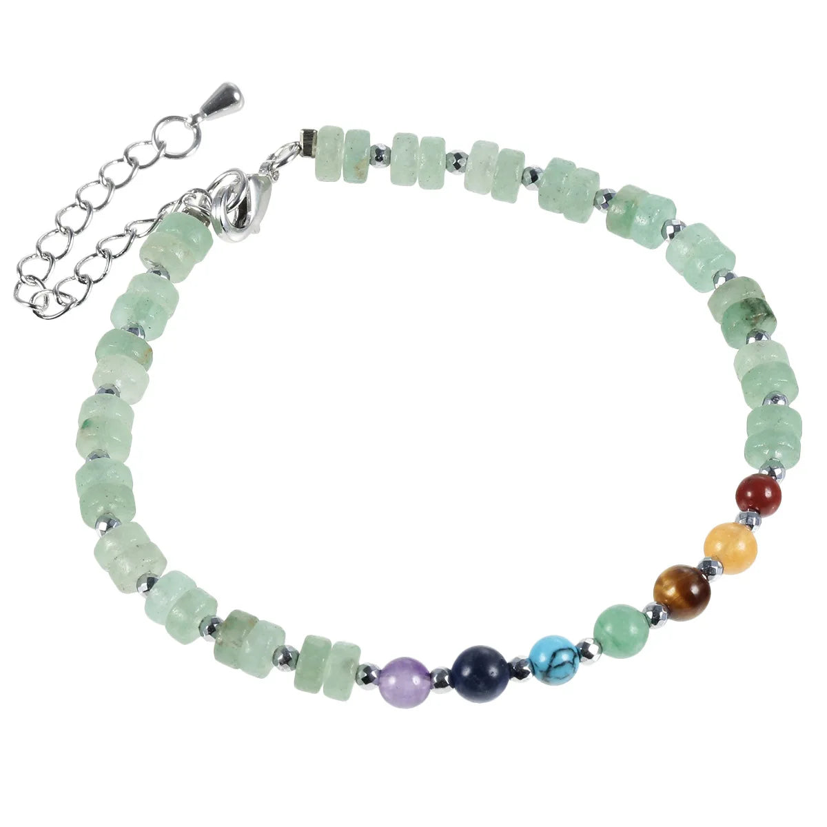 7 Chakra Healing Heishi Stone Beaded Bracelet Natural Gemstone Disc Bead Adjustable Silver Chain Bracelet for Yoga Meditation Women Men