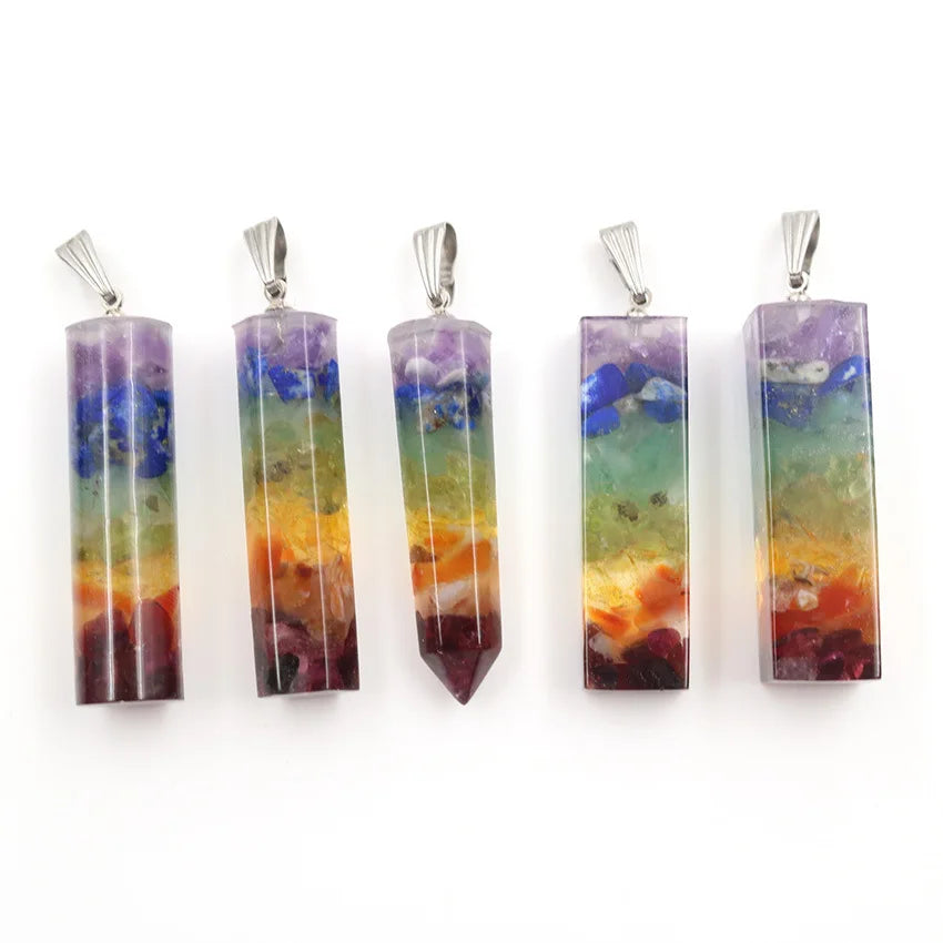 Crystal Chakra Gemstone Necklace hexagonal column resin crystal for Emotion Relief Balance Chakra Self Inner Healing