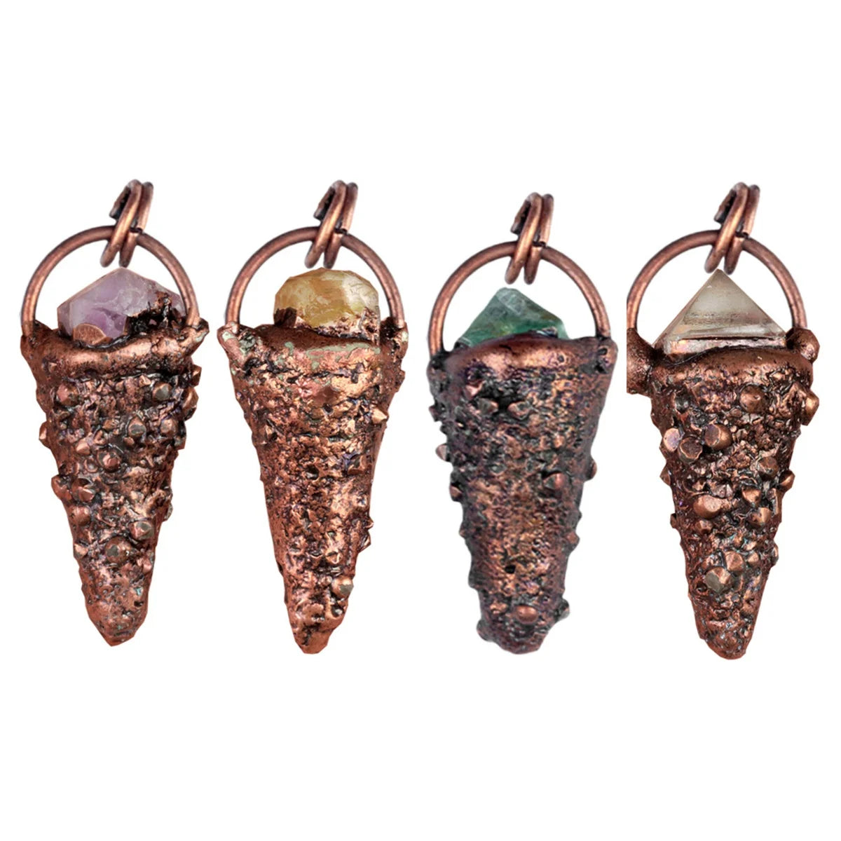 Copper Ice Cream Pendant | Multi-Color Raw Crystal Cone Necklace for DIY Jewelry
