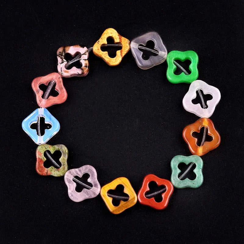 Wholesale 12mm Natural Gemstone Clover Beads | Side Hole Four-Leaf Clover Beads for Chakra Healing & DIY Jewelry