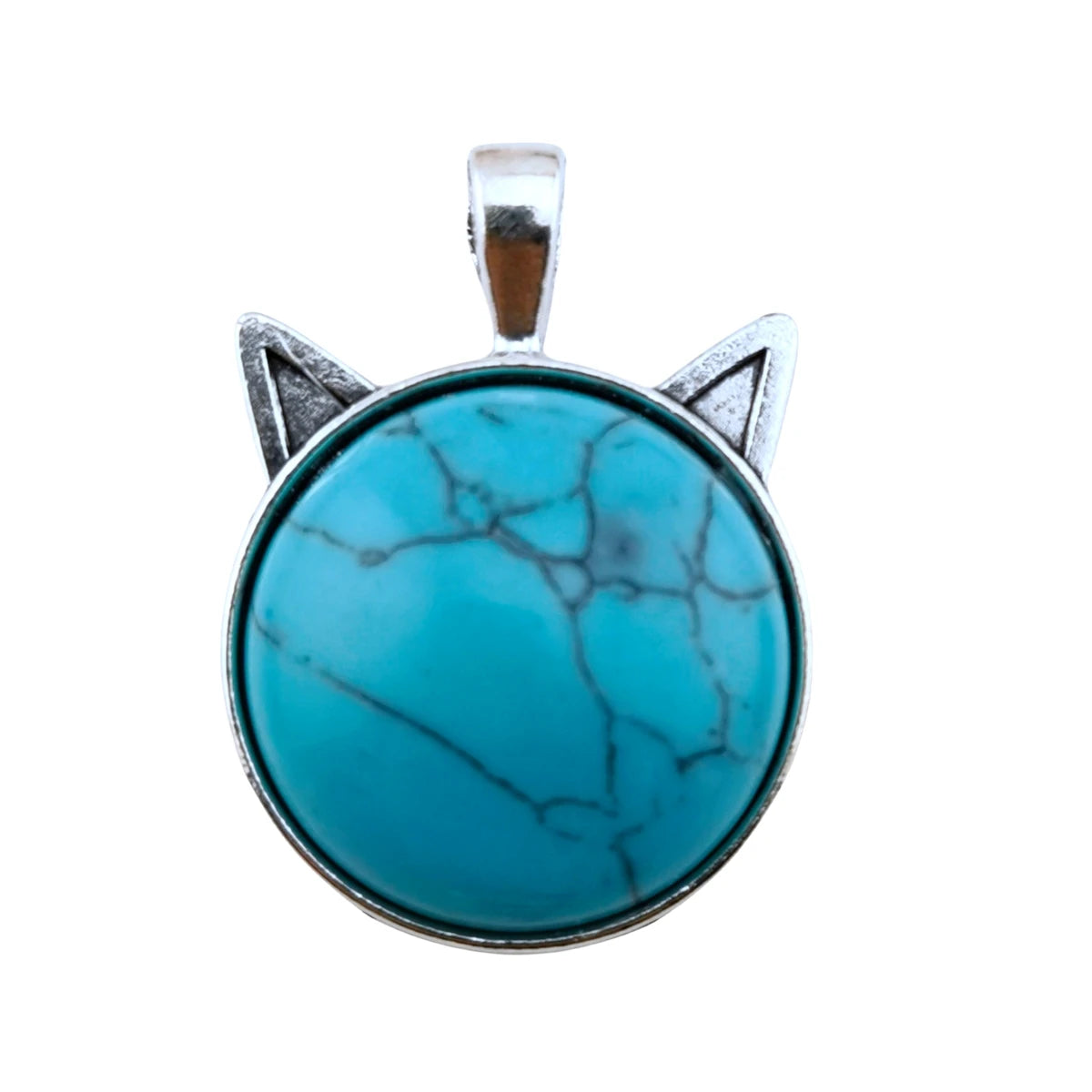Vintage Cat Head Crystal Pendant Charms Natural Healing Stone Cabochon with Cat Ears Cute Gemstone Base Findings for DIY Necklace Bracelet Jewelry Making