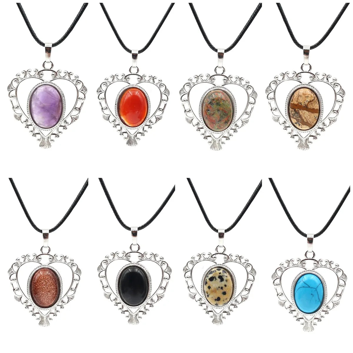 Factory Price Custom Design Silver Natural Gemstone Heart Cut Necklace for Women Men Charms Gift Classic Pendant Jewelry