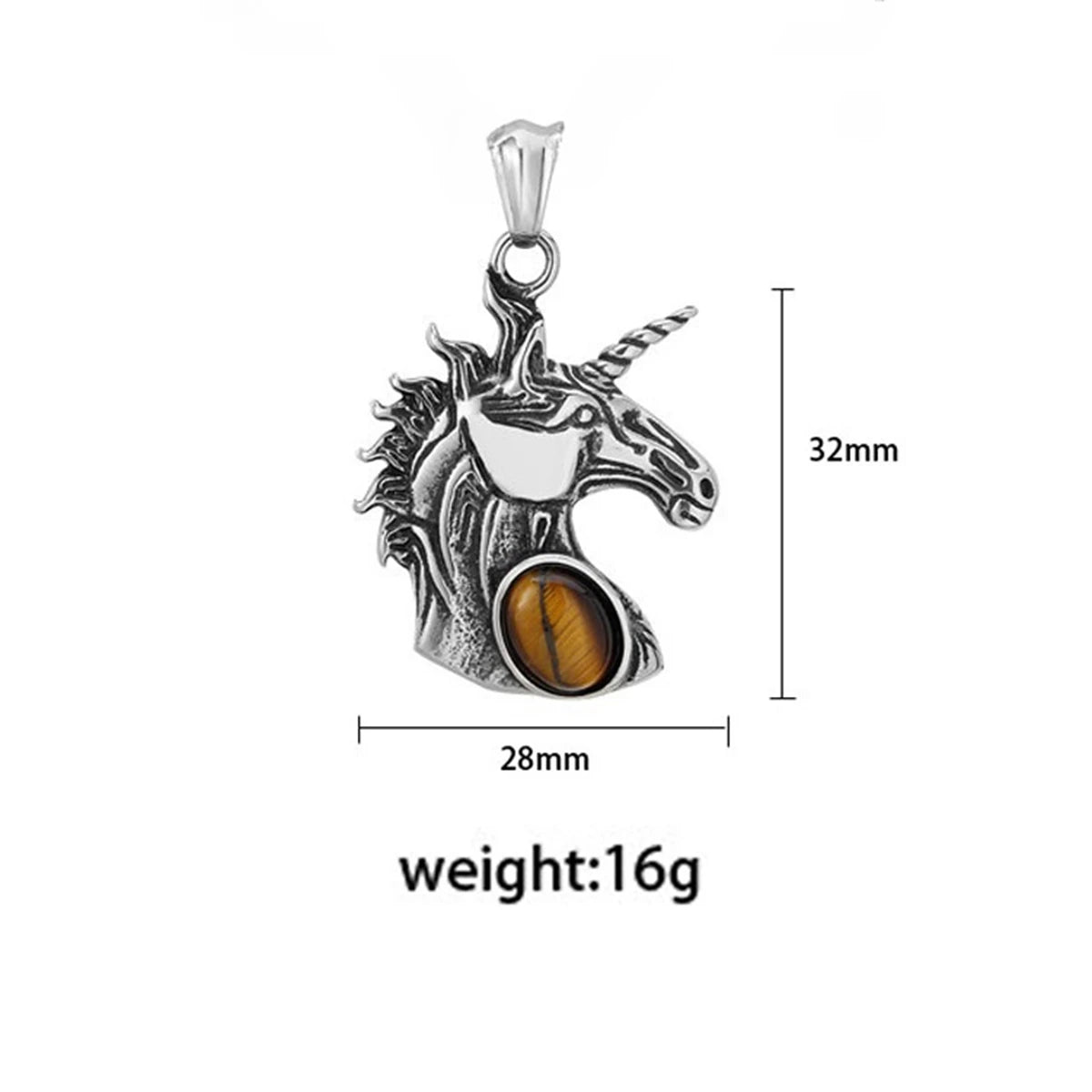 Stainless Steel Unicorn Pendant Necklace with Natural Gemstone - Mythical Animal Jewelry for Men & Women