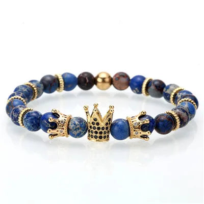 Luxury Crown Charm Bracelet - Natural White Stone Beaded Bracelet Gift for Men & Women