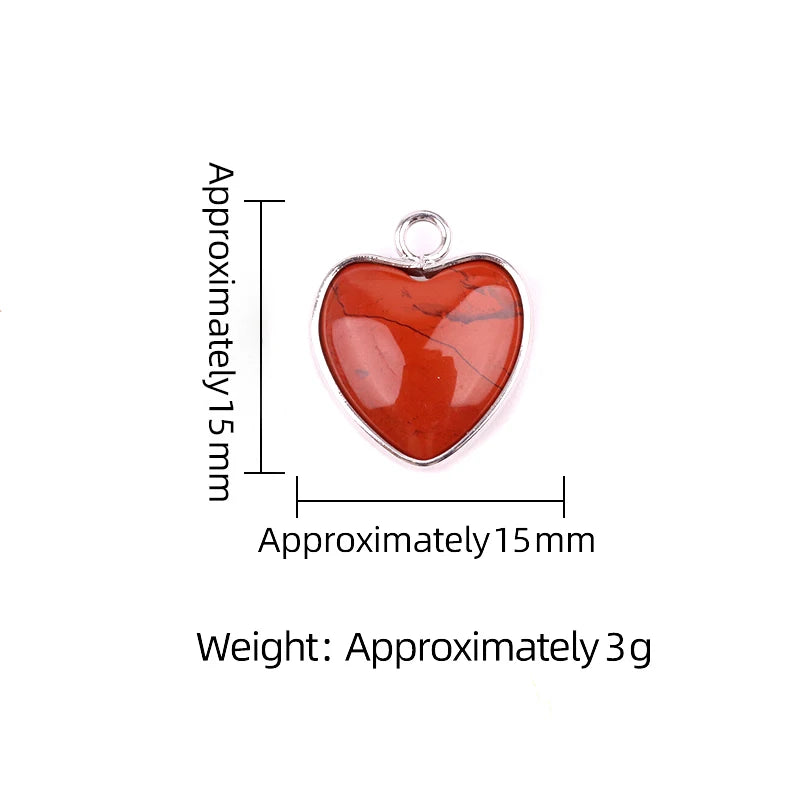 15mm Heart Gemstone Pendant Charms for Diy Making Jewelry Wrapped Gold / Silver