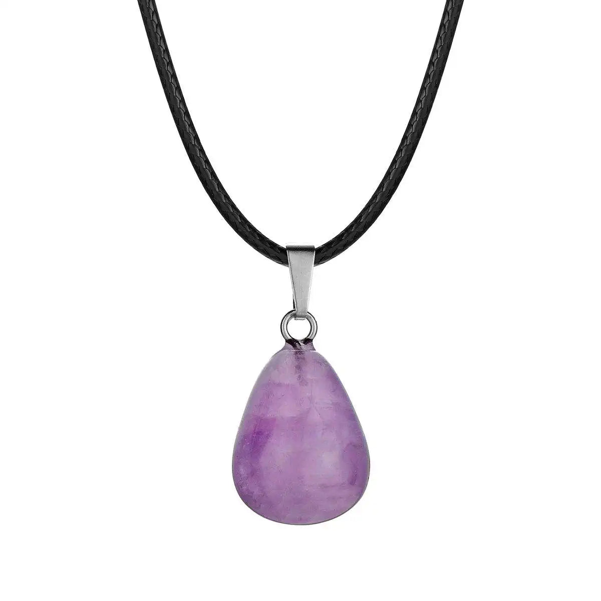 Minimalist Natural Stone Waterdrop Pendant Necklace - Amethyst, Rose Quartz & Obsidian Crystal Sweater Chain Jewelry