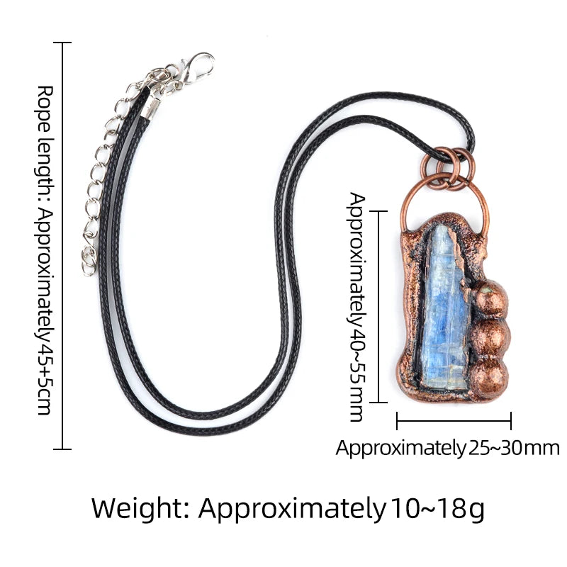 40-55mm Vintage Copper Blue Kyanite Pendant Necklace | Raw Crystal Specialty Charm