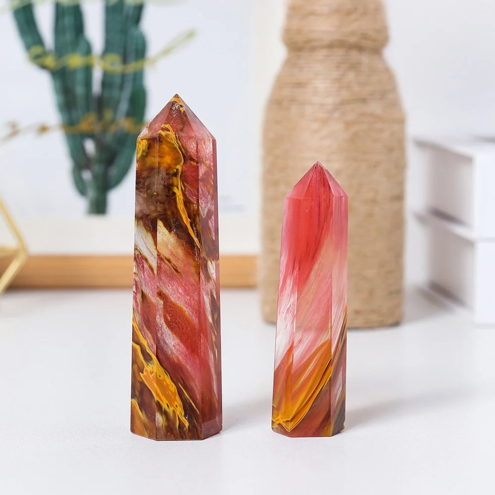 Red Smelt Quartz Crystal Point Tower Polished Hexagonal Obelisk Wand Home Decoration Meditation Crystal Ornament Collectible Gift