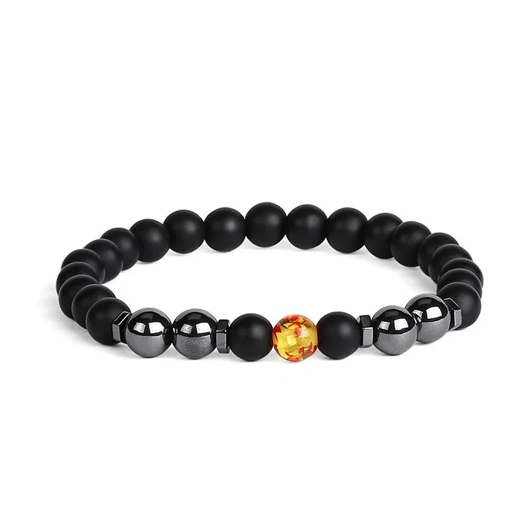 Elastic Bead Bracelet, 8mm Natural Obsidian Hematite Chakra Healing Protection Bracelet Stackable Wrist Jewelry Gift for Him Her