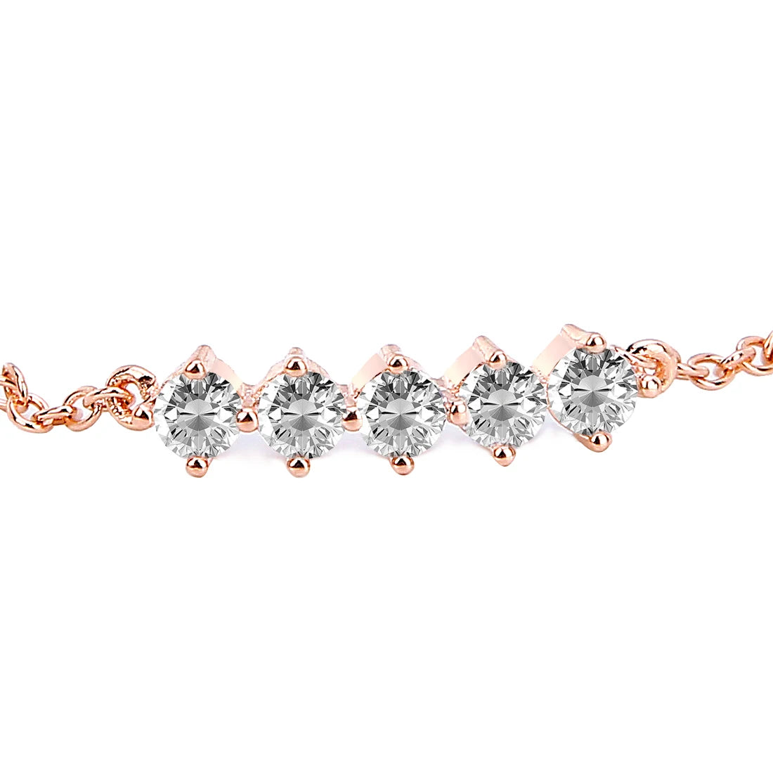 Rose Gold Layered Anklet Set - Dainty Cubic Zirconia Beaded Ankle Bracelet