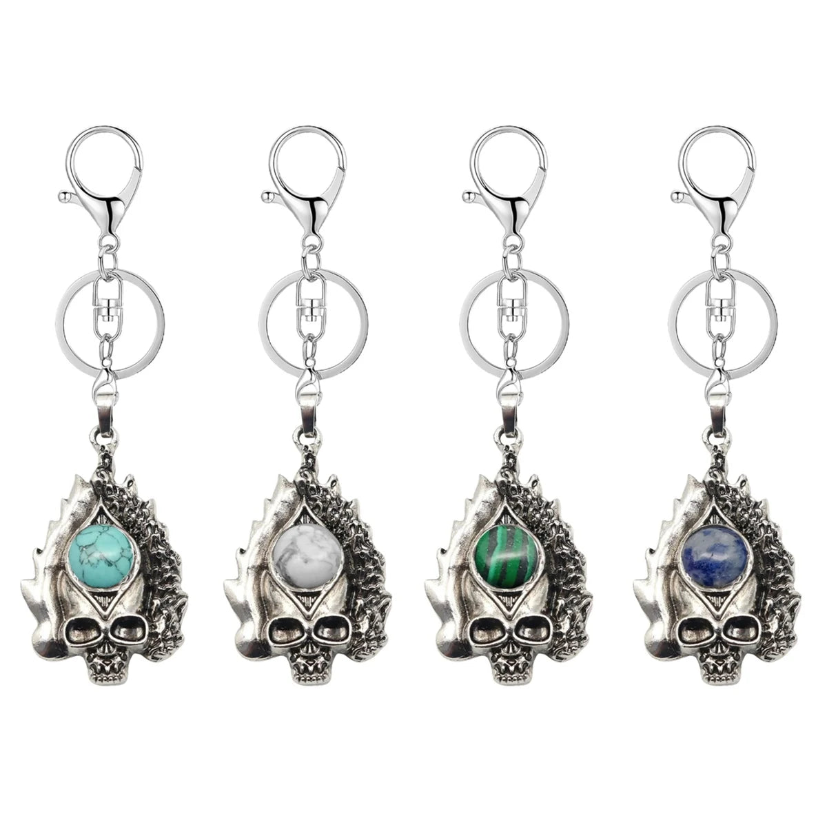 Dark Culture Silver Skull Fire Key Ring • Vintage Biker Flame Skeleton Crystal Holder Bag Pendant • Unisex Rocker Streetwear E-Boy Accessories