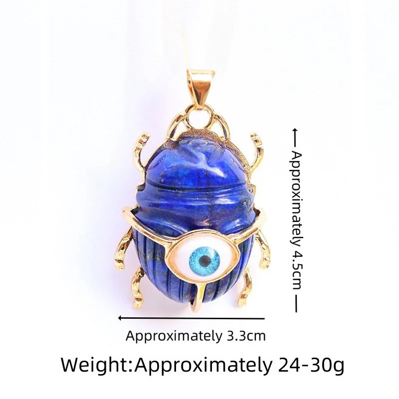 Natural Lapis Lazuli Scarab Pendant with Evil Eye | Gold-Plated Egyptian Beetle Charm Necklace for Protection & Fashion