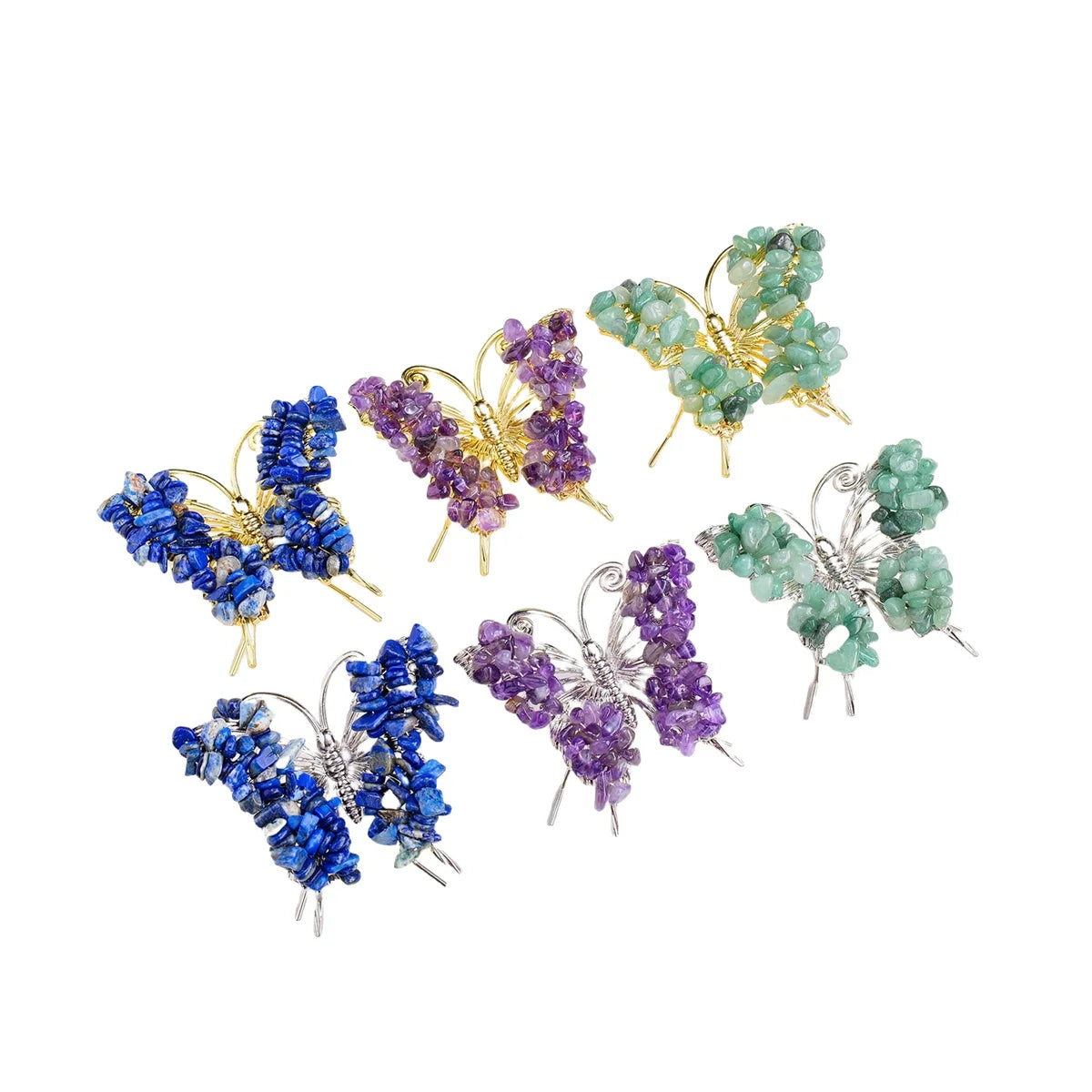 Natural Crystal Chip Butterfly Ornament | Gold-Plated Frame Handmade Gemstone Home Decor
