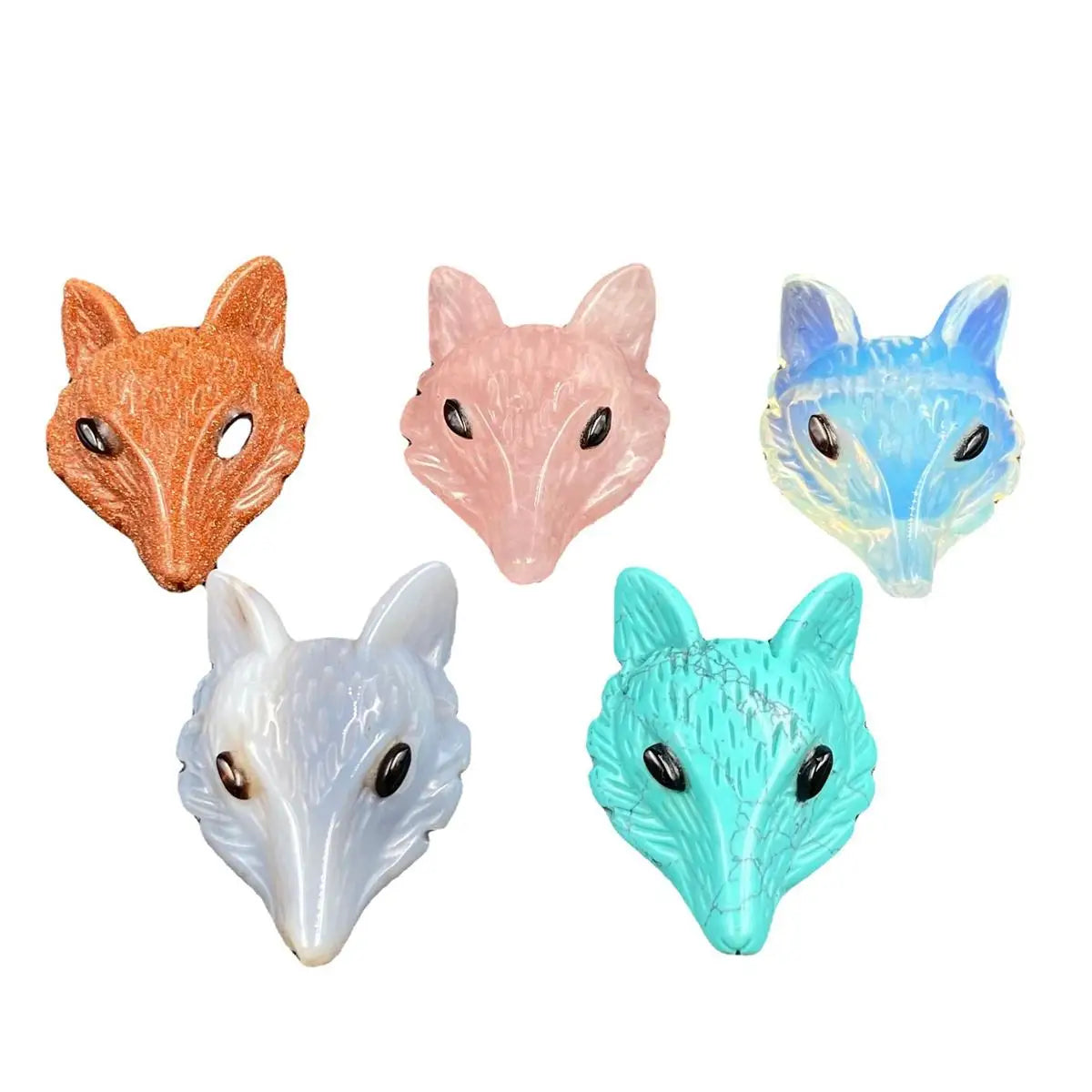 1.5Inch Hand Carved Gemstone Fox Head Pendant Spirit Animal Totem Healing Crystal Ornament for DIY Necklace & Christmas Gift Home Decor