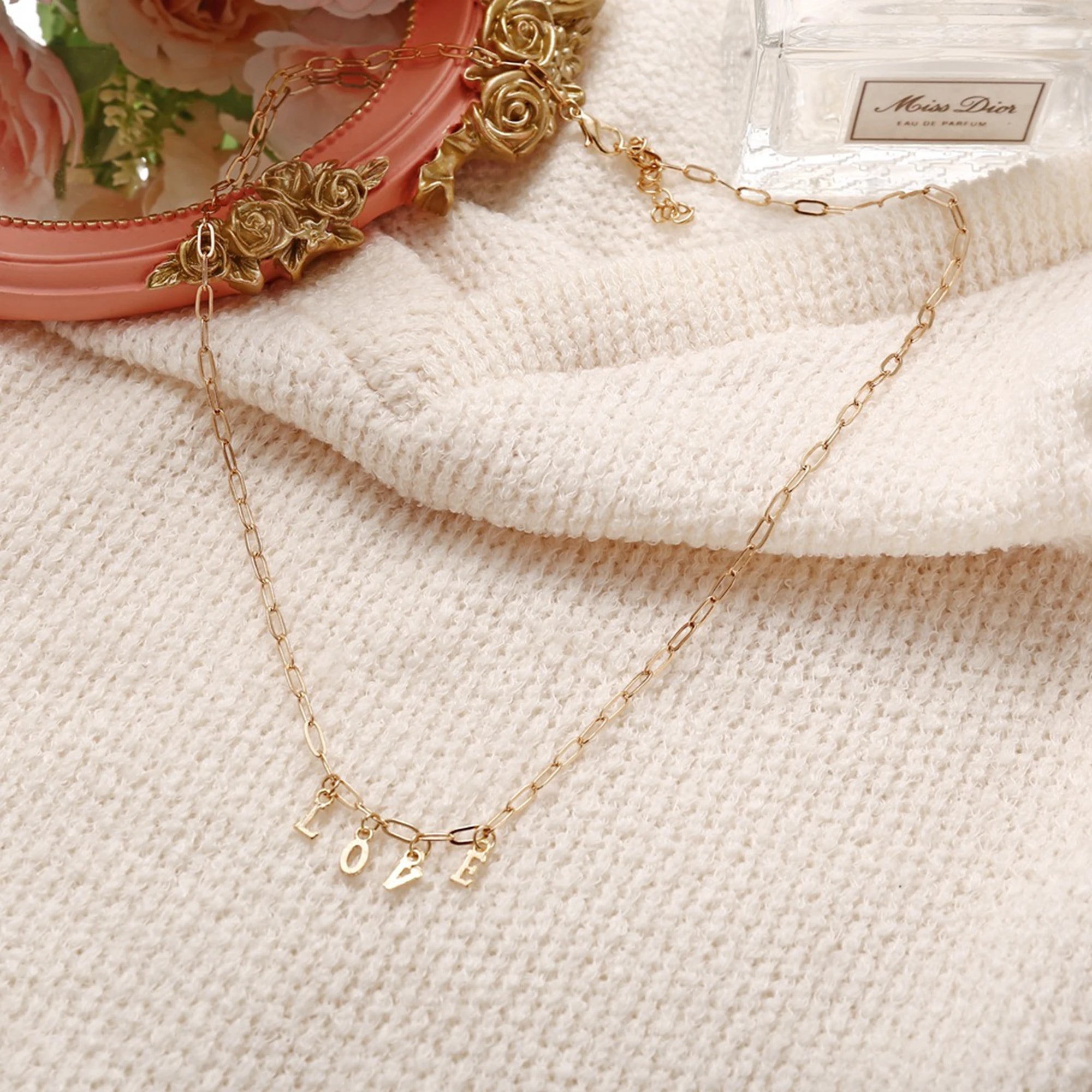 Gold Paperclip Chain Love Letter Charm Necklace Dainty Initial Alphabet Pendant Choker Jewelry Gift for Women