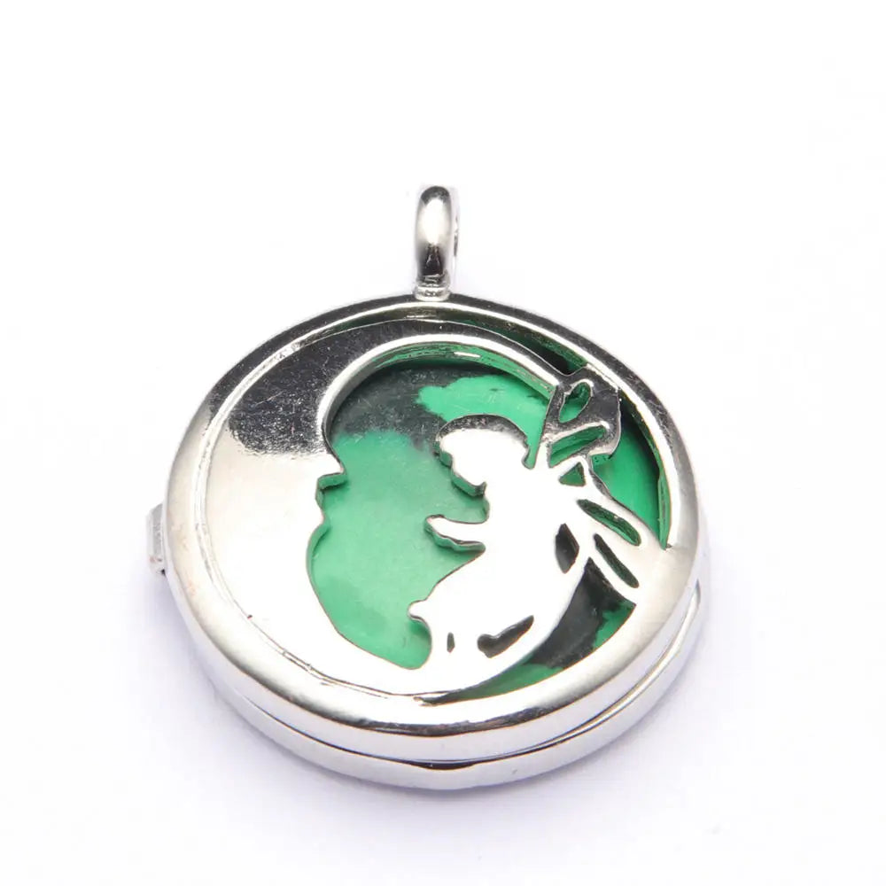 Silver Plated Fairy Open Locket Pendant with Natural Crystal Inlay Hollow Cutout Wish Box Charm for DIY Necklace Jewelry Making